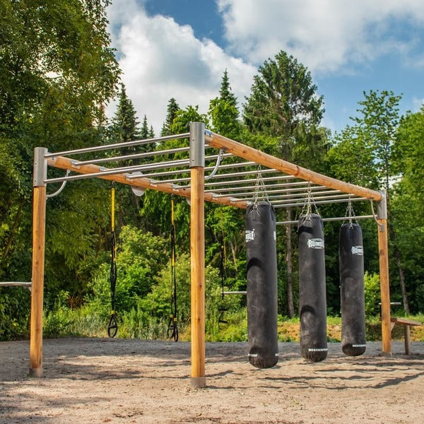 Obstacle Rig with boxing bags and fitness equipment