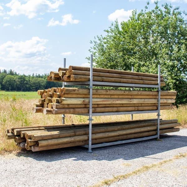 wooden poles in a storage rack