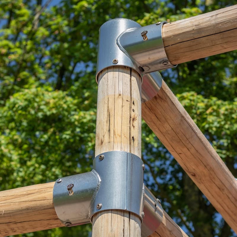 stainless steel connectors for wooden posts in an obstacle course