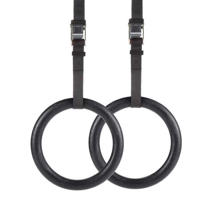 Set of 2 gym rings with adjustable suspension straps, black