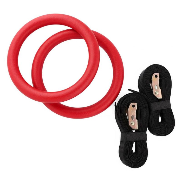 Set of 2 gym rings with adjustable suspension straps, red