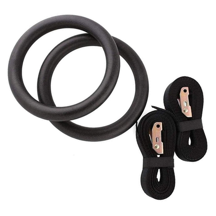 Set of 2 gym rings with adjustable suspension straps, black